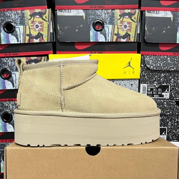UGG Platform Ankle Womens Boots in Light Beige - Picture 2 of 9